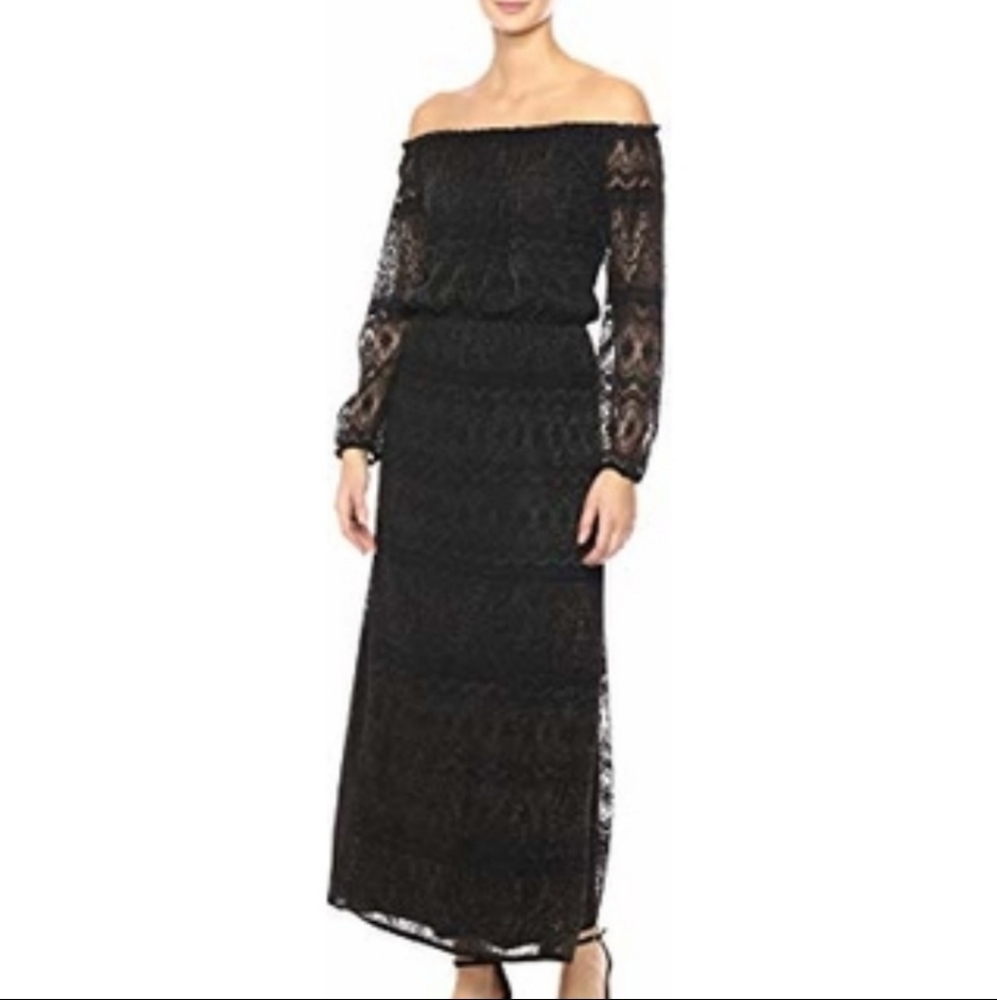 NWT! Nine West Black/Gold Peasant Maxi Dress.